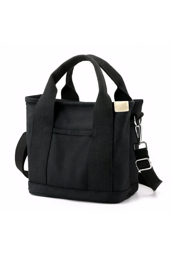 Canvas Tote Bag for Women with Zipper Crossbody Bag, Everyday Work Travel Tote Bags with Compartment,Black