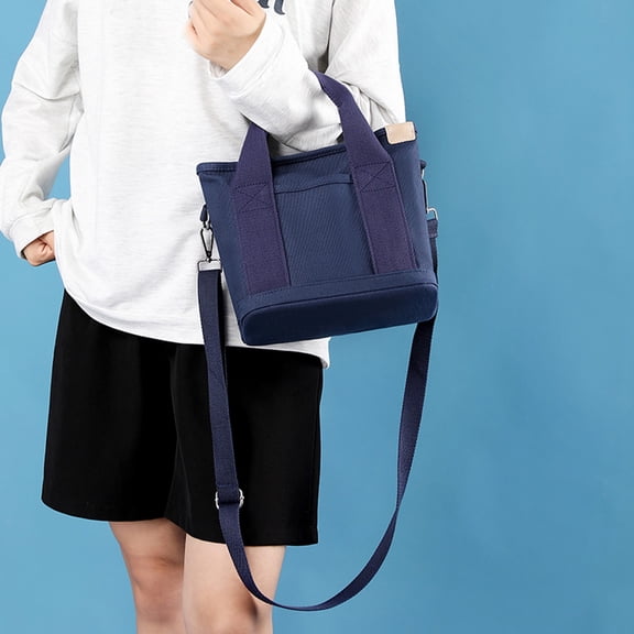 Canvas Tote Bag for Women with Zipper Mini Tote Bags with Water Bottle Pocket Shoulder Handbag for College Work Black