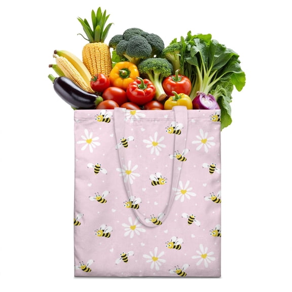 Canvas Tote Bag with Cute Yellow Bumble Bee Design, Durable Eco-Friendly Reusable Shopping Bag, Lightweight Foldable for School & Travel