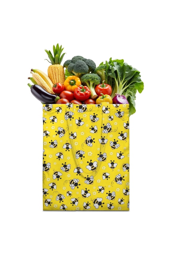 Canvas Tote Bag with Cute Yellow Bumble Bee Design, Durable Eco-Friendly Reusable Shopping Bag, Lightweight Foldable for School & Travel
