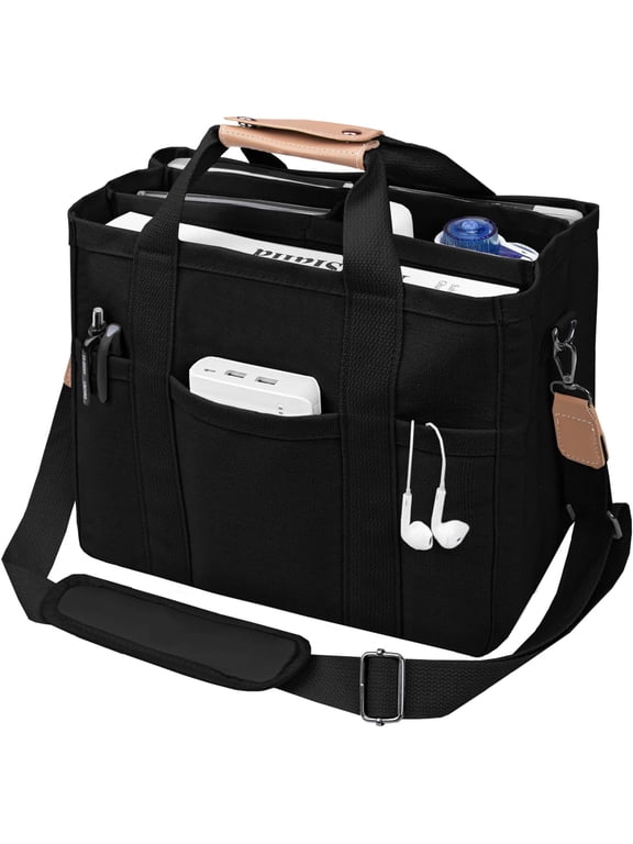 Canvas Tote Bag with Multi-Pocket for Women Large Capacity Crossbody Shoulder Handbag Everything Tote Bag with Compartments