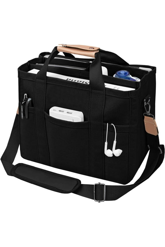 Canvas Tote Bag with Multi-Pocket for Women Large Capacity Crossbody Shoulder Handbag Everything Tote Bag with Compartments