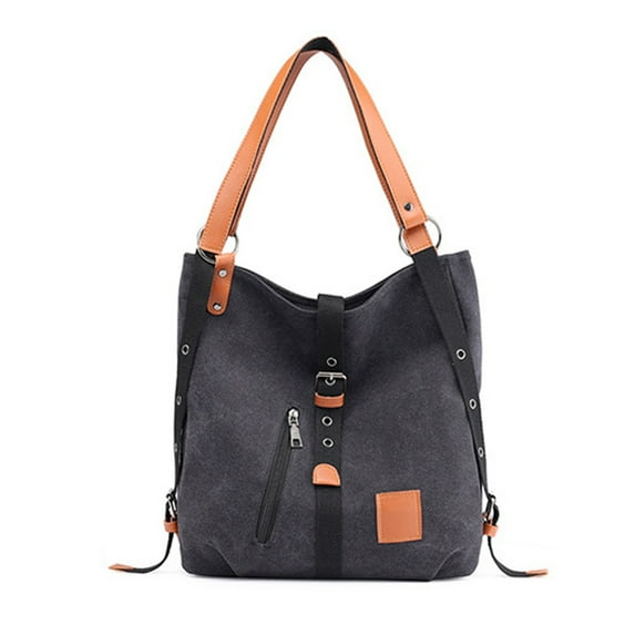 Canvas Tote Bag with Pockets Shoulder Bag Casual Top Handle Handbag Large Crossbody Bags for Women - black