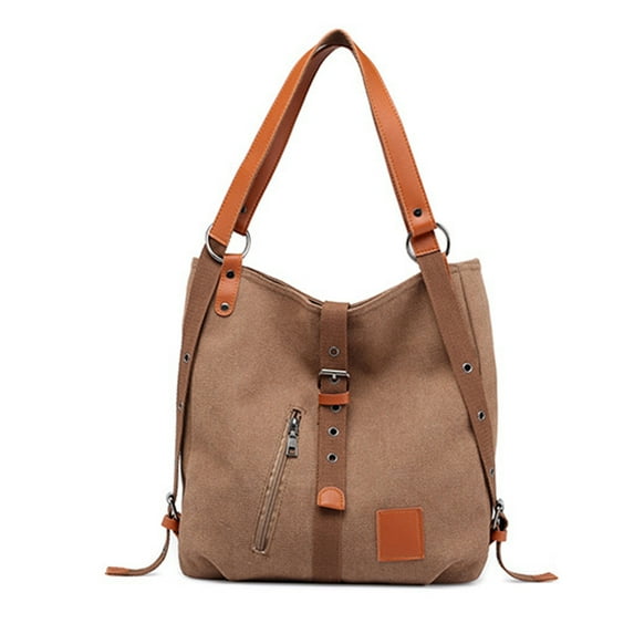 Canvas Tote Bag with Pockets Shoulder Bag Casual Top Handle Handbag Large Crossbody Bags for Women - brown