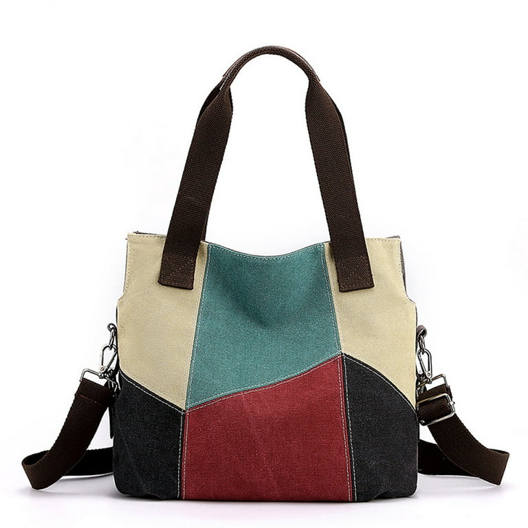 Canvas Tote Bag with Pockets Shoulder Bag Casual Top Handle Handbag Large Crossbody Bags for Women red G124855