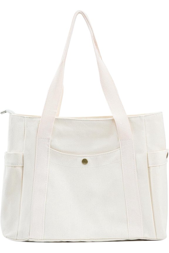 Canvas Tote Bag with Zipper, Multiple Pockets for Daily Essentials, Travel, Work