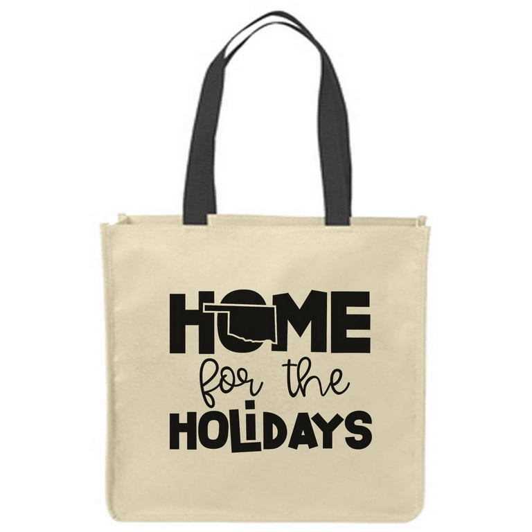 Canvas Tote Bags Home for the holidays Oklahoma state hometown