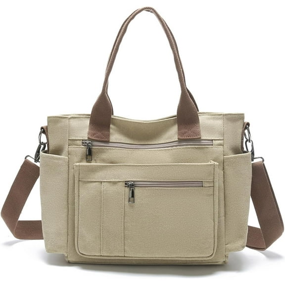 Canvas Tote Bags Large Capacity Shoulder Bags Multiple Pockets Totes with Long Strap for Easy Carry