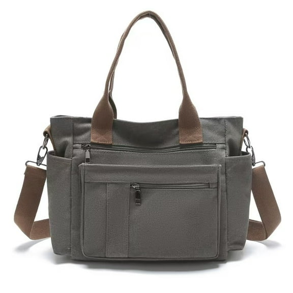 Canvas Tote Bags Large Capacity Shoulder Bags Multiple Pockets Totes with Long Strap for Easy Carry