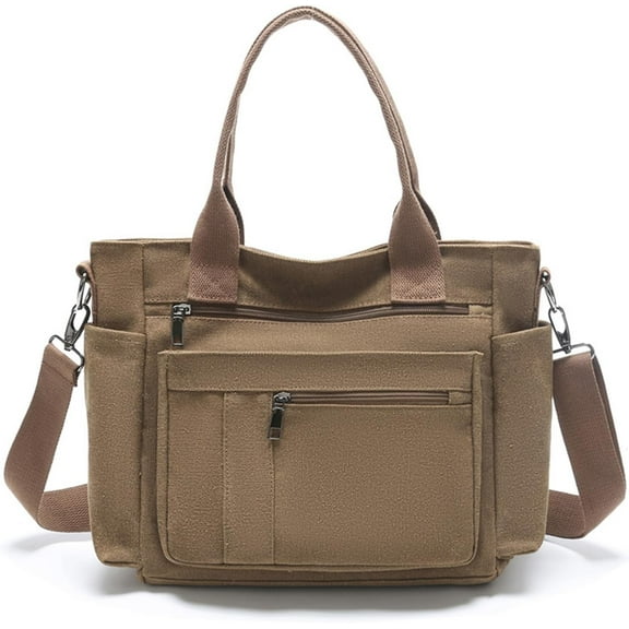 Canvas Tote Bags Large Capacity Shoulder Bags Multiple Pockets Totes with Long Strap for Easy Carry