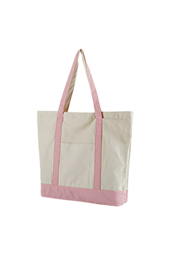 Canvas Tote Bags Lightweight Foldable Zipper Shoulder Bags Reusable Grocery Supermarket Shopping HandBags