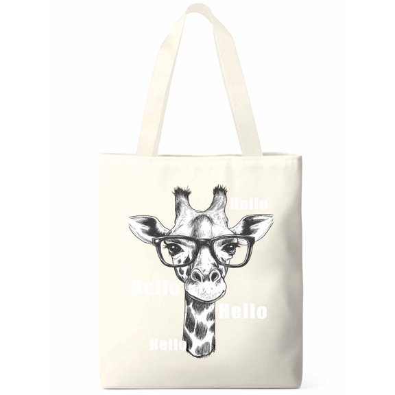 Canvas Tote Bags,Reusable Grocery Bag Shopping Bags Giraffe Wearing Glasses Washable Cloth Bags Work Tote Bag for Women Men