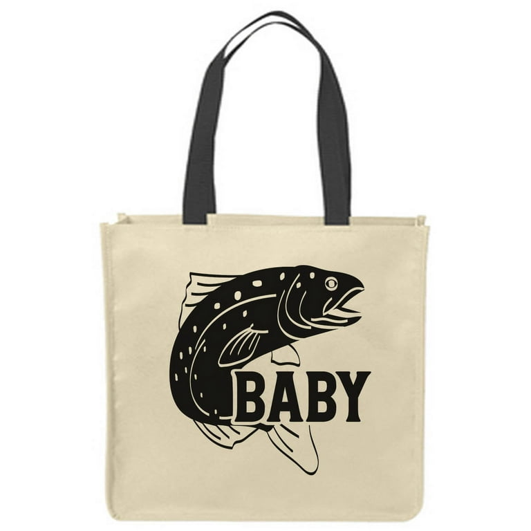 Canvas Tote Bags Trout baby child fisherman fishing family river fish  Reusable Shopping Funny Gift Bags 