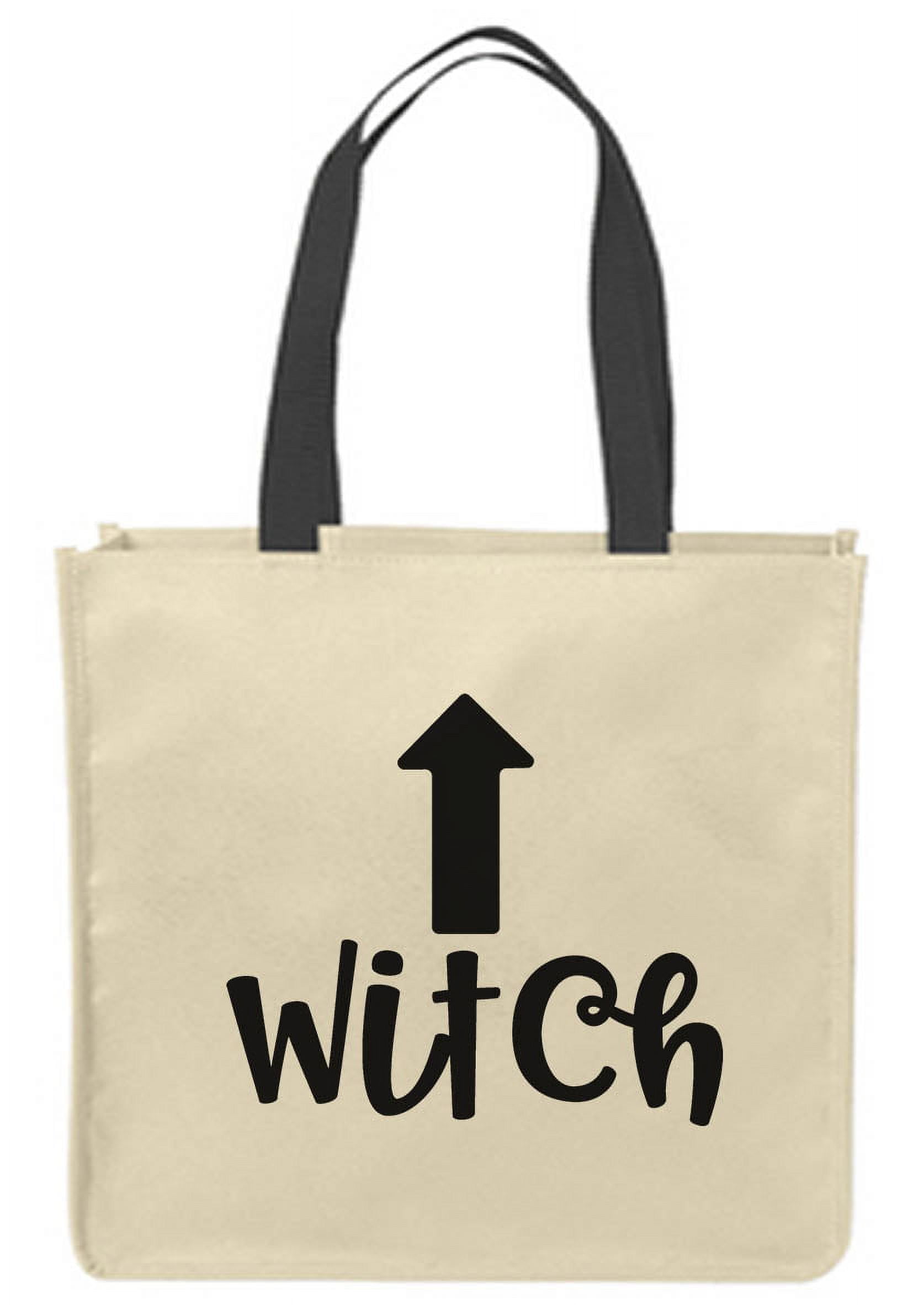 Canvas Tote Bags Witch arrow up me funny magic spells broom occult