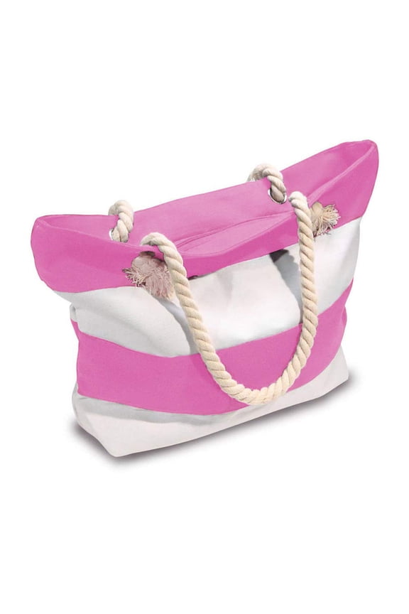 Canvas Tote Shoulder Bag for Pool and Beach with Top and Inner Zipper Rope Handles with Waterproof Bag for Phone Included, Medium, Red and White