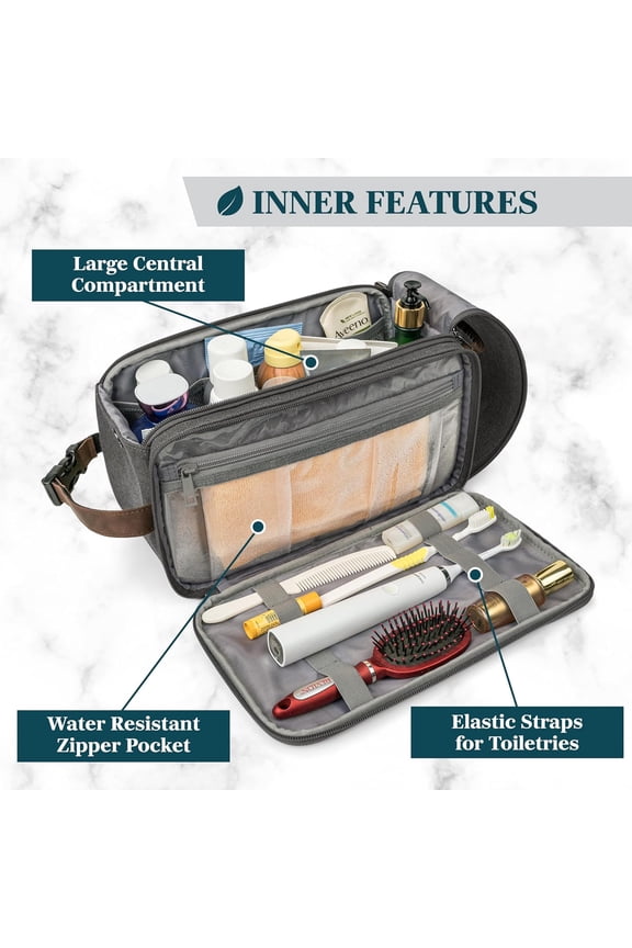 Canvas Travel Toiletry Bag, Water Resistant Dopp Kit, Extra Large Grey