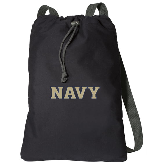 Canvas USNA Navy Backpack Natural Cotton Naval Academy Cinch Bag Lined and with Wide Straps