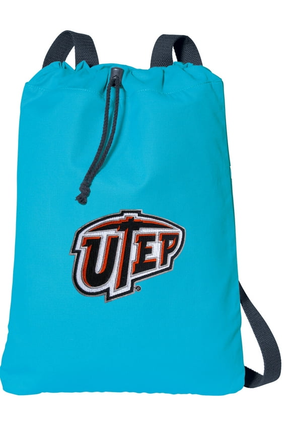 Canvas UTEP Miners Drawstring Backpack Aqua Natural Cotton UTEP Cinch Bag with Wide Straps