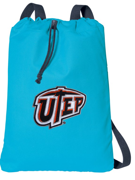 Canvas UTEP Miners Drawstring Backpack Aqua Natural Cotton UTEP Cinch Bag with Wide Straps