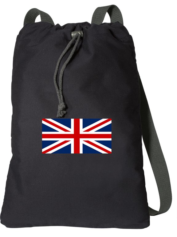 Canvas United Kingdom Backpack Natural Cotton England British Flag Cinch Bag Lined and with Wide Straps