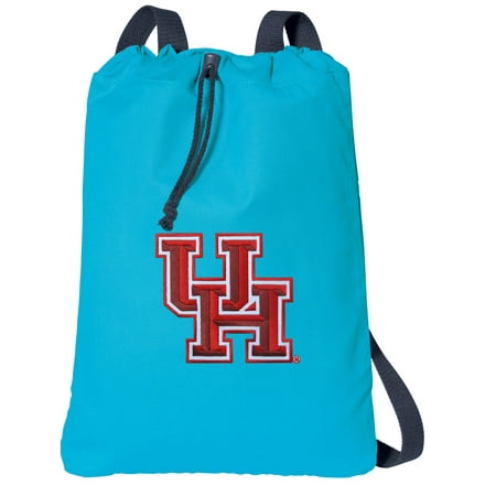 Canvas University of Houston Drawstring Backpack Aqua Natural Cotton UH Cinch Bag with Wide Straps