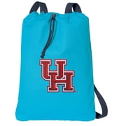 Canvas University of Houston Drawstring Backpack Aqua Natural Cotton UH Cinch Bag with Wide Straps