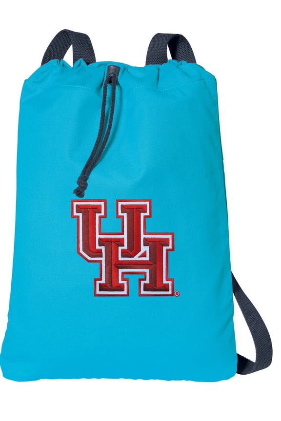 Canvas University of Houston Drawstring Backpack Aqua Natural Cotton UH Cinch Bag with Wide Straps