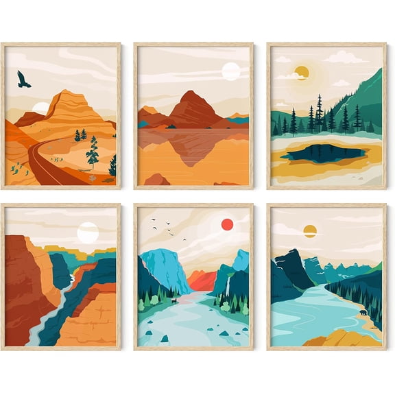 Canvas Vintage National Park Posters - Set of 6 National Parks Art Prints, Nature Wall Art and Mountain Print Set, Abstract Prints of Mountain Wall Art 8x10 inch Unframed