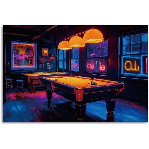 Canvas Vintage Pool Table Wall Art Canvas Print, Man Cave Bar Billiards Room Decor, Abstract Pool Hall Poster, 12x16 Inches Unframed