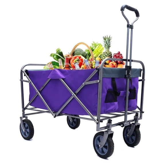Canvas Wagon with Wheels - Collapsible Utility Cart for Beach, Camping, Garden - Heavy Duty 150lbs Capacity