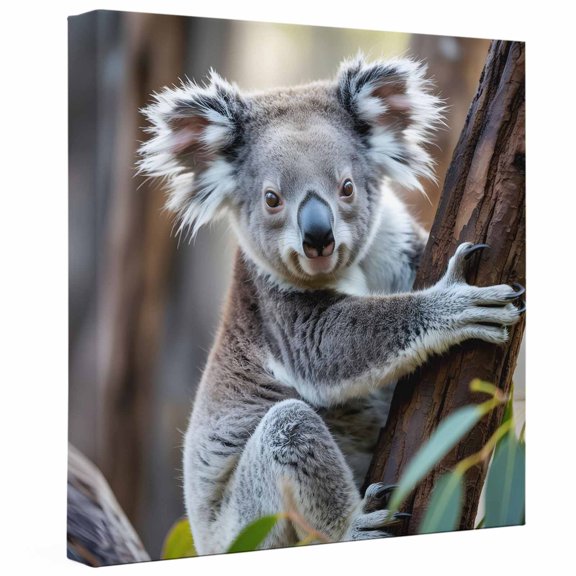 Canvas Wall Art 8x8 Inch,Cute Koala Framed Canvas Painting Print Posters,Ready to Hang,Trees Leaves Jungle Wall Decor for Living Room Bedroom Office