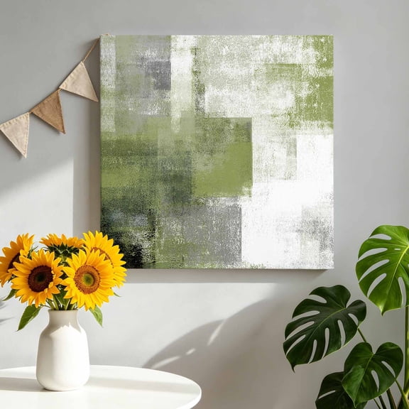 Canvas Wall Art Abstract Art Canvas Art Print Gradient Sage Green Vintage Minimalist Pictures Wall Decor for Living Room Bedroom Artwork Decorations Stretched Framed Ready to Hang 8"x8"