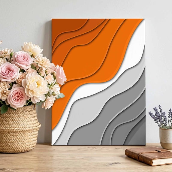 Canvas Wall Art Abstract Beach Canvas Art Print Aesthetic Grey to Orange Gradient Pictures Wall Decor for Living Room Bedroom Artwork Decorations Stretched Framed Ready to Hang 8"x10"