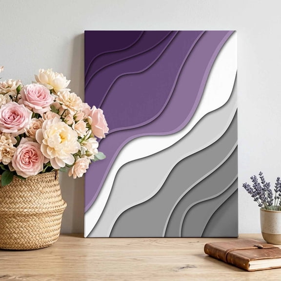 Canvas Wall Art Abstract Beach Canvas Art Print Aesthetic Grey to Purple Gradient Pictures Wall Decor for Living Room Bedroom Artwork Decorations Stretched Framed Ready to Hang 16"x20"
