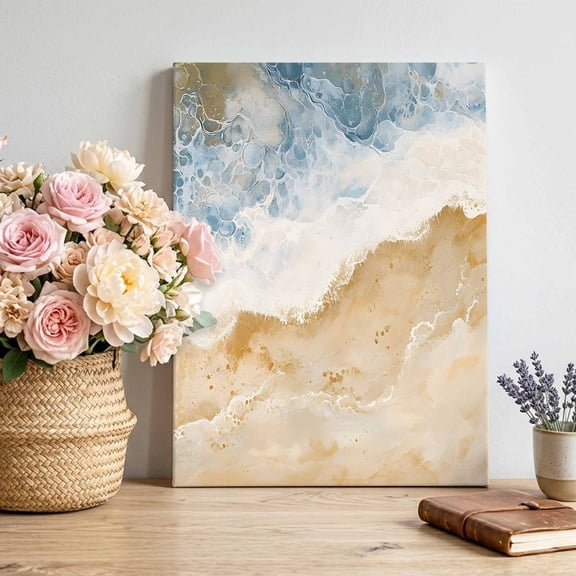 Canvas Wall Art Abstract Beach Ocean Canvas Art Print Summer Coastal Sea Waves Beige Gradient Pictures Wall Decor for Living Room Bedroom Artwork Decorations Stretched Framed Ready to Hang 20"x24"