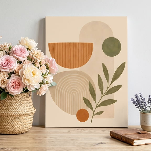 Canvas Wall Art Abstract Beige Terracotta Canvas Art Print Boho Minimalist Half Circle Leaf Botanical Pictures Wall Decor for Living Room Artwork Decorations Stretched Framed Ready to Hang 8"x10"