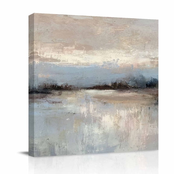 Canvas Wall Art, Abstract Brown Framed Canvas Prints for Bathroom Desk, Winter Geometric Oil Painting Color Blocks Small Gallery Wrapped Wall Decor for Home Office, Gifts, 8"x8" Ship Next Day