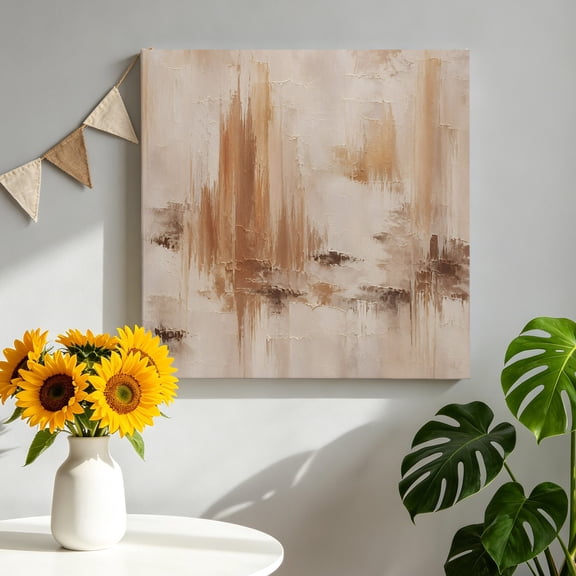 Canvas Wall Art Abstract Canvas Art Print Khaki Camel Scraped Pigment Plaster Builds Boho Pictures Wall Decor for Living Room Bedroom Artwork Decorations Stretched Framed Ready to Hang 8"x8"