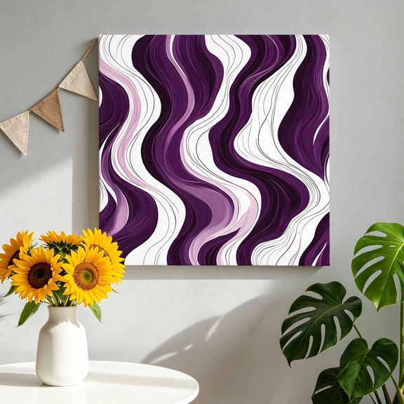Canvas Wall Art Abstract Canvas Art Print Wavy Lines Purple and White Gradient Texture Modern Pictures Wall Decor for Living Room Bedroom Artwork Decorations Stretched Framed Ready to Hang 8"x8"