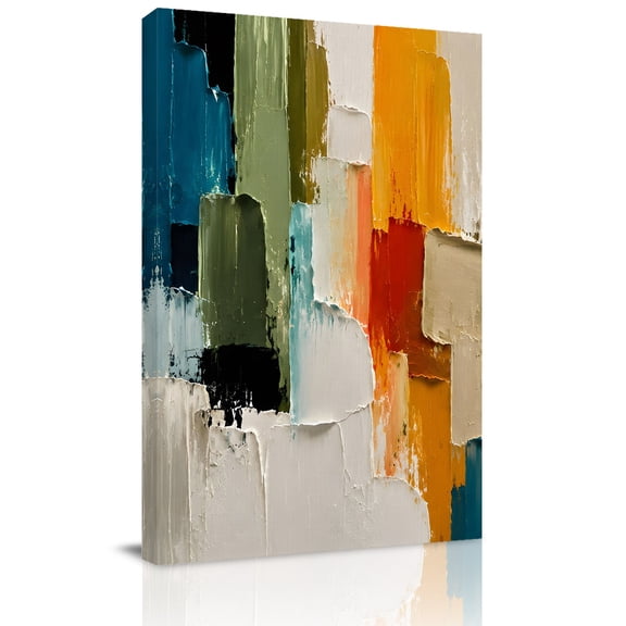 Canvas Wall Art, Abstract Color Blocks Framed Canvas Prints for Hallway Living Room, Vintage Modern Orange Green Oil Painting Extra Large Gallery Wrapped Wall Decor for Home Office, Gifts, 20"x30"
