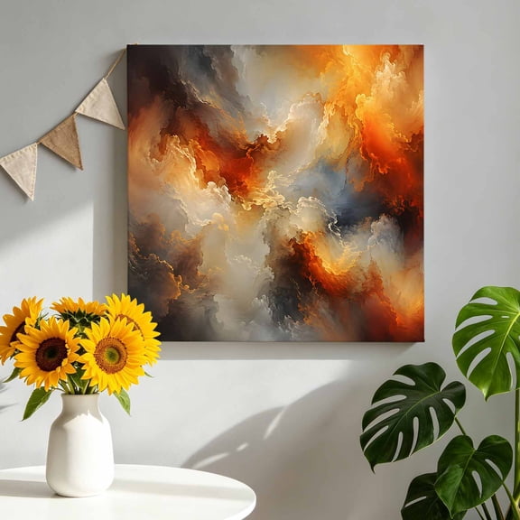 Canvas Wall Art Abstract Cosmic Canvas Art Print Orange Gray Ombre Cloud Smog Waves Color Patches Pictures Wall Decor for Living Room Bedroom Artwork Decorations Stretched Framed Ready to Hang 8"x8"