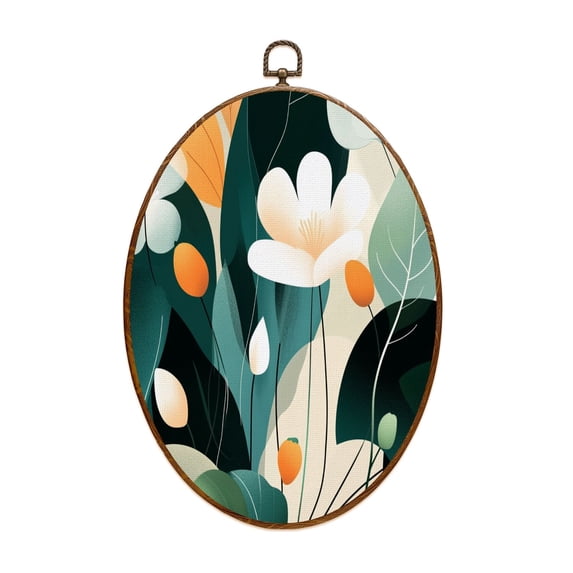 Canvas Wall Art Abstract Floral Botanical Green Beige Wildflower Flower Market Boho Oval Framed Canvas Prints Vintage Wall Hanging Decor for Home Office Nursery Family Gift 8.6"x11.4"