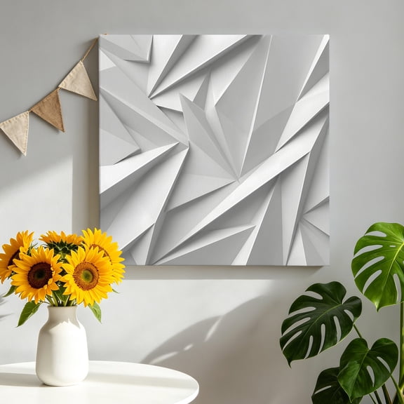 Canvas Wall Art Abstract Folded Paper Canvas Art Print Art Minimalist Silver 3D Relief Texture Pictures Wall Decor for Living Room Bedroom Artwork Decorations Stretched Framed Ready to Hang 10"x10"