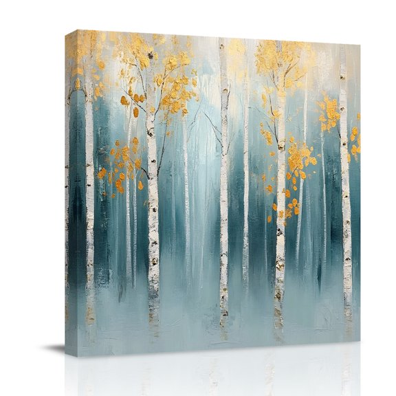 Canvas Wall Art, Abstract Forest Art Framed Canvas Prints for Bathroom Desk, Oil Painted Trees Branch Smear Art Small Gallery Wrapped Wall Decor for Home Office, Gifts, 8"x8" Ship Next Day