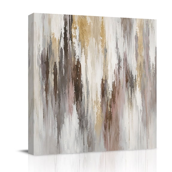 Canvas Wall Art, Abstract Framed Canvas Prints for Bathroom Desk, Impressionist Artwork Vertical Paint Streaks Small Gallery Wrapped Wall Decor for Home Office, Gifts, 8"x8" Ship Next Day