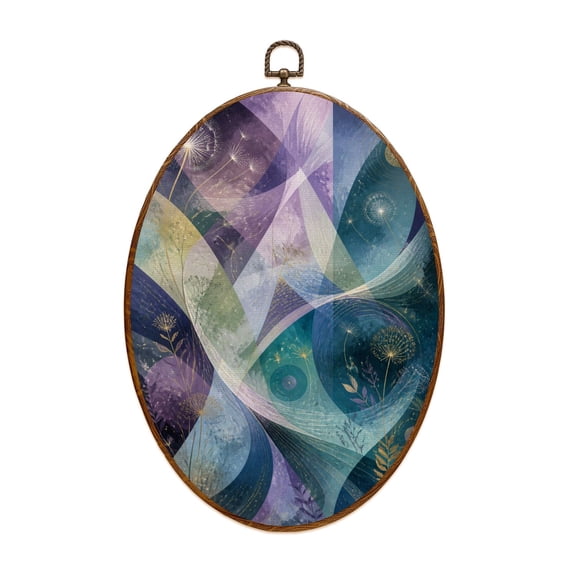 Canvas Wall Art Abstract Geometric Star Patterns Mint Purple Gold 60s Style Oval Framed Canvas Prints Vintage Wall Hanging Decor for Home Decorations 8.6"x11.4"