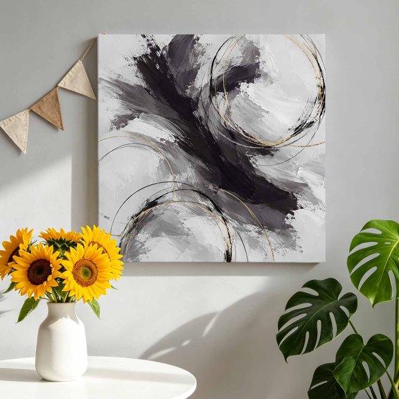 Canvas Wall Art Abstract Grey Canvas Art Print Modern Minimalist Geometric Swirling Lines Dots Pictures Wall Decor for Living Room Bedroom Artwork Decorations Stretched Framed Ready to Hang 8"x8"