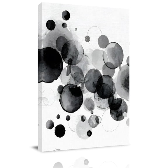 Canvas Wall Art Abstract Ink Canvas Art Print Black Ink Splatter Bubbles Drops Pictures Wall Decor for Living Room Bedroom Artwork Decorations Stretched Framed Ready to Hang 12"x16"
