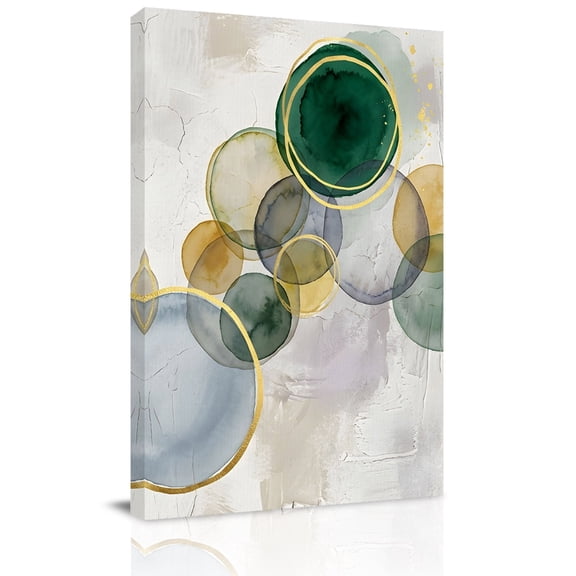 Canvas Wall Art Abstract Ink Canvas Art Print Green Yellow Blue Ink Splatter Bubbles Drops Pictures Wall Decor for Living Room Bedroom Artwork Decorations Stretched Framed Ready to Hang 8"x12"
