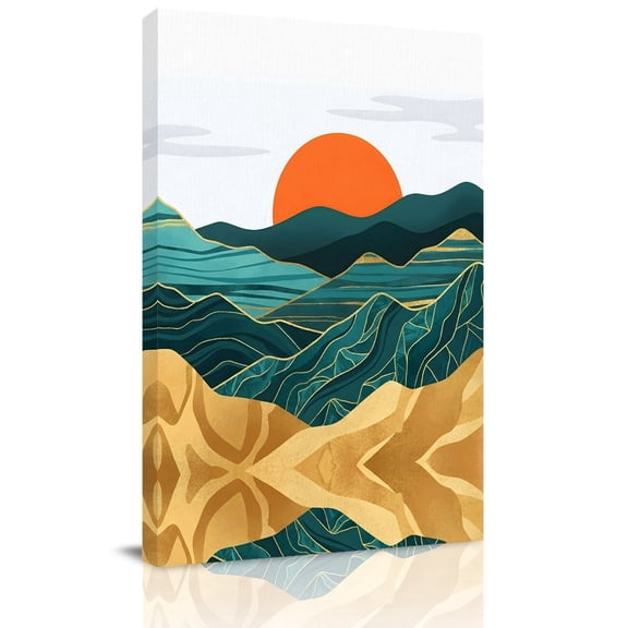 Canvas Wall Art Abstract Landscape Canvas Art Print Mountain Peaks Hills Sun Boho Pictures Wall Decor for Living Room Bedroom Artwork Decorations Stretched Framed Ready to Hang 24"x32"